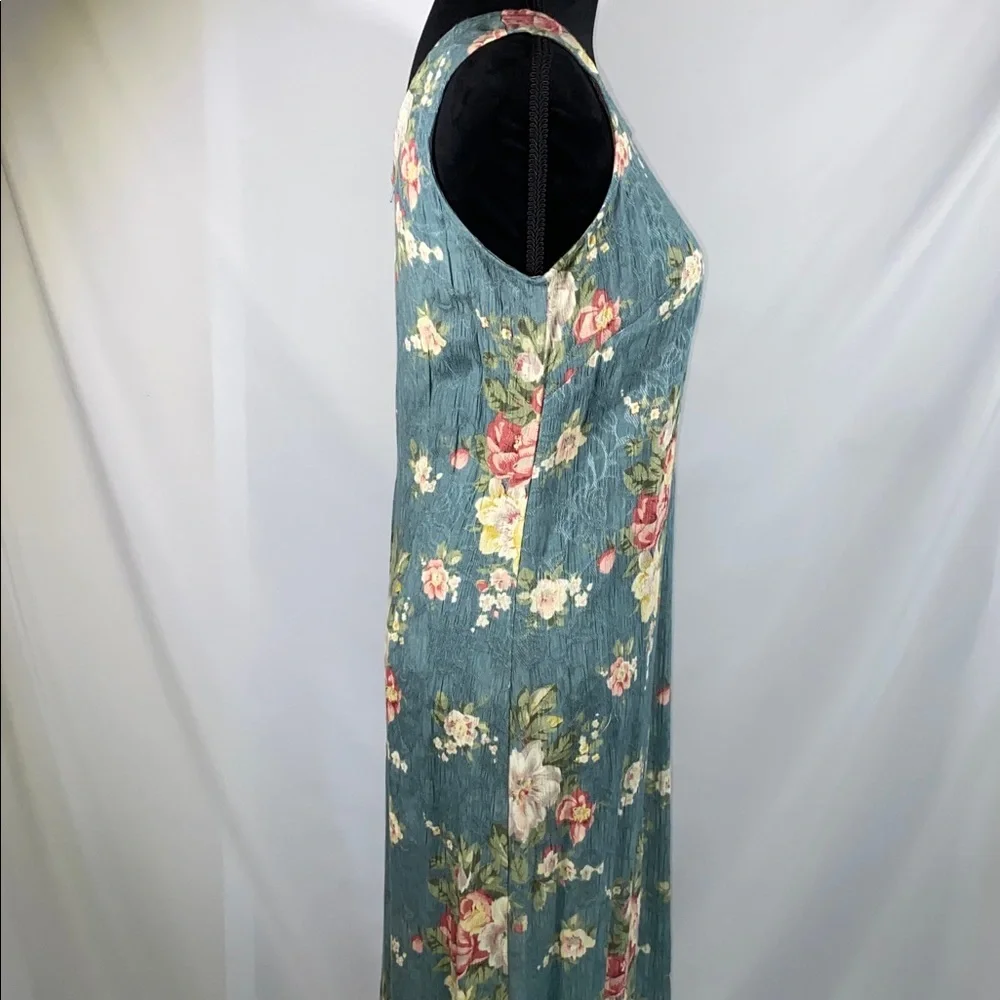 Vintage K Studio Blue Floral Maxi Dress Rayon 90s Cottagecore 10 - Picture 6 of 12